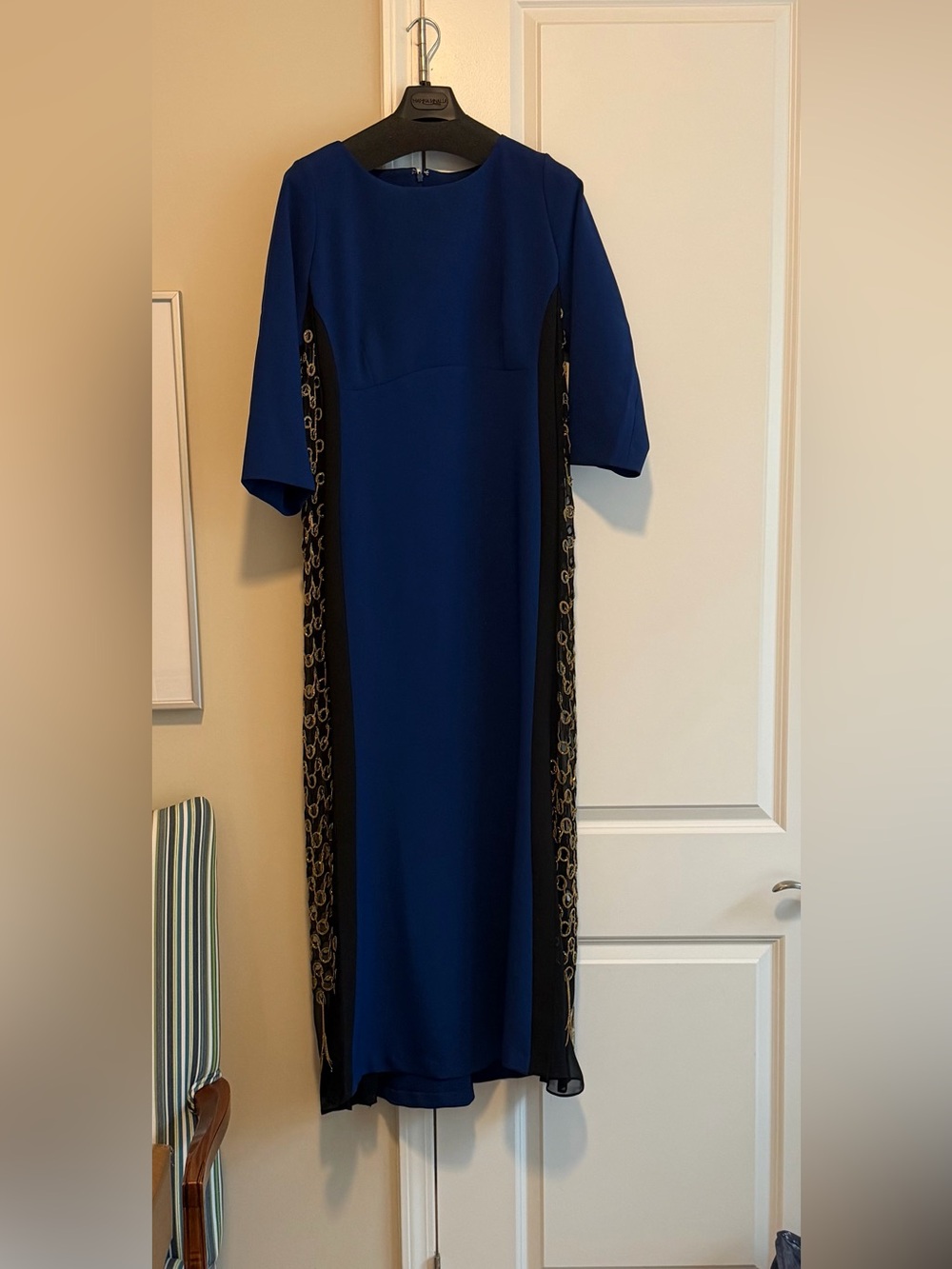 Marina Rinaldi  Royal Blue Long Formal Dress with Chain-Trim Panels